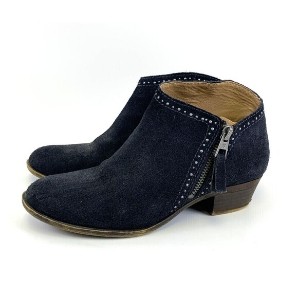 Lucky Brand Benna Bootie Navy Suede Studded Zip Ankle Boot Low Heel Womens 6 - Picture 1 of 13